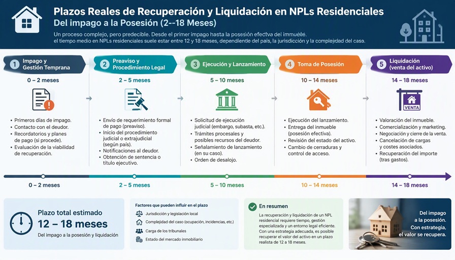 Plazos Reales de Recuperación y Liquidación en NPLs Residenciales: Del Impago a la Posesión (12-18 Meses)